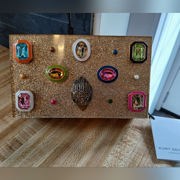 Kurt Geiger NWT Gold Sparkle with Bling Clutch/Crossbody - Picture 3 of 13